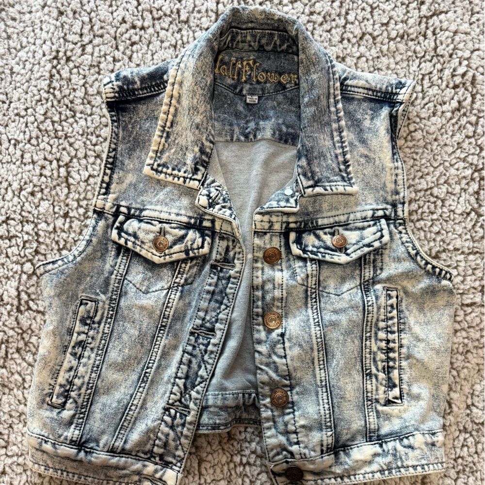 Wallflower Acid Wash Denim Vest